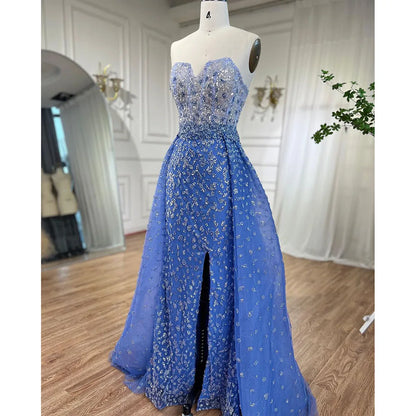 Serene Hill Blue Mermaid High Split With Skirt Sweetheart Strapless Beaded Party Dresses  Women Evening 2025 LA71796 Customized