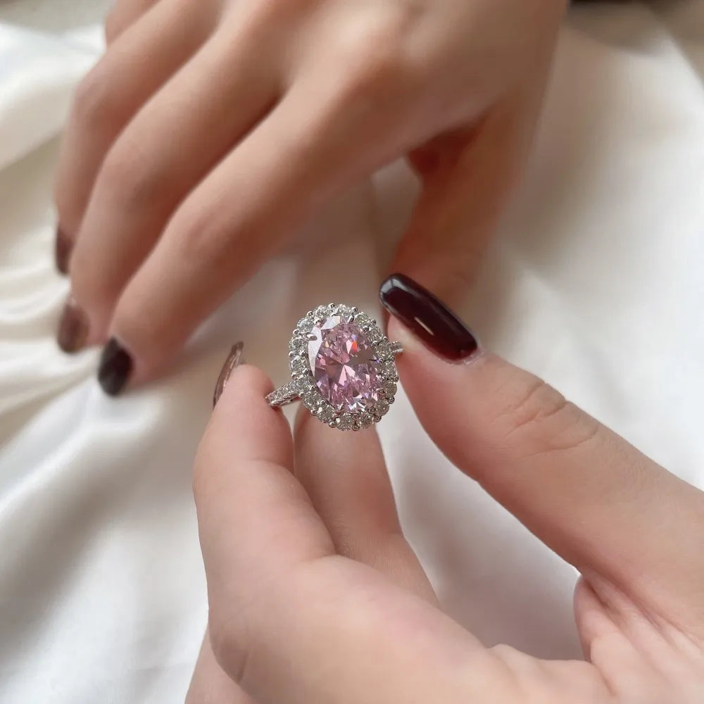 EUREKA 925 Sterling Silver Crushed Ice Cut Lab Pink Sapphire Gemstone Ring For Women Wedding Engagement Jewelry