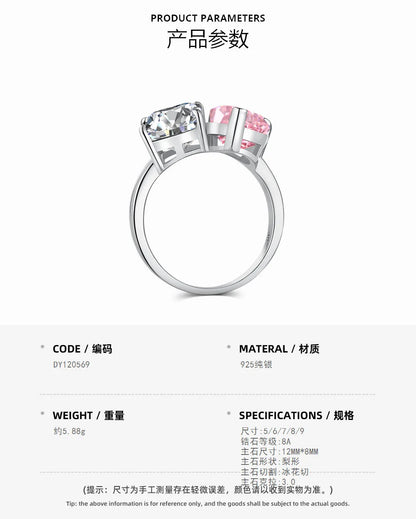 EUREKA 925 Sterling Silver Crushed Ice Cut Lab Pink Sapphire Gemstone Ring For Women Wedding Engagement Jewelry