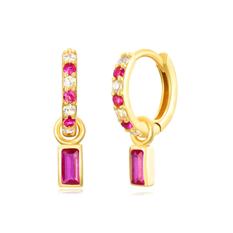 925 Sterling Silver Ear Needle Fashion Exquisite Hoop Earrings  Classic Rose Red Series Earrings for Women Patty Jewelry Gift
