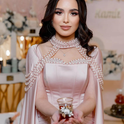 Bella Customized Champagne Beaded With a Shawl robes de soirée Strapless Satin Pearls Party Dresses Floor-Length Prom Dress 2025