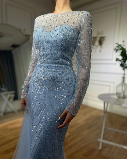 Serene Hill Caramel Beaded Mermaid Long Arabic Evening Dresses Gowns With Overskirt for Formal Occasion 2025 LA71673A Customized