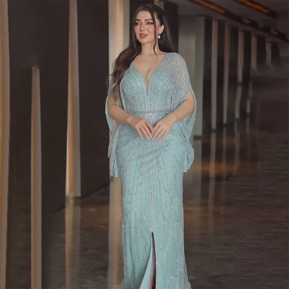 Serene Hill Arabic Gold Elegant Mermaid Black  Beaded Evening Dresses Gowns Diamond For Party 2025 LA72288A Customized