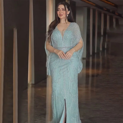 Serene Hill Arabic Gold Elegant Mermaid Black  Beaded Evening Dresses Gowns Diamond For Party 2025 LA72288A Customized