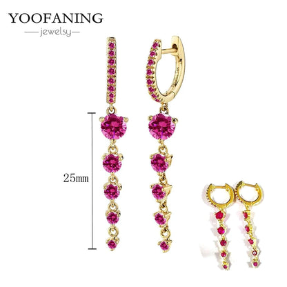 925 Sterling Silver Ear Needle Fashion Exquisite Hoop Earrings  Classic Rose Red Series Earrings for Women Patty Jewelry Gift