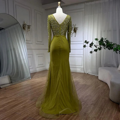 Serene Hill  Mermaid Beaded  Blue Muslim  Evening Dresses Gowns  with Detachable Skirt 2025  LA71750 Customized