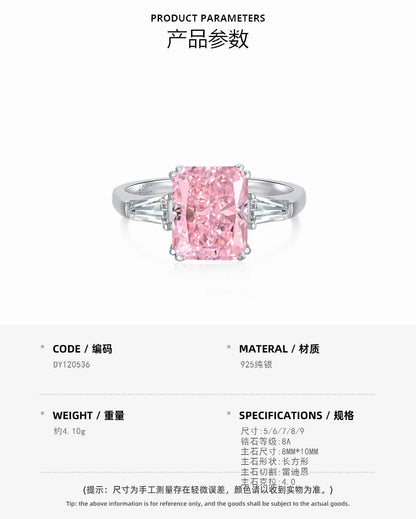 EUREKA 925 Sterling Silver Crushed Ice Cut Lab Pink Sapphire Gemstone Ring For Women Wedding Engagement Jewelry