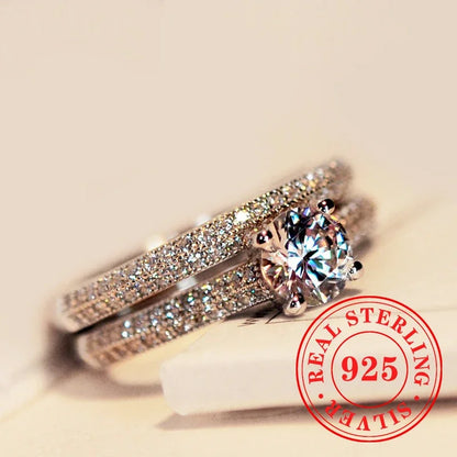 CAOSHI Sparkling Fully Inlaid Zirconia 2Pc/Set Rings 925 Sterling Silver Absolutely Stunning  Jewelry Engagement Women Jewelry