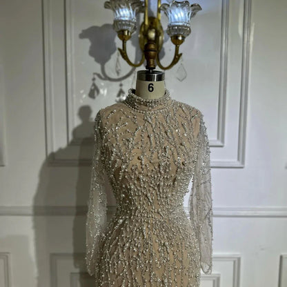 Serene Hill 2025 Saudi Arabic Pearls Beaded Nude Mermaid Evening Dresses For Formal Occasion LA72345A Customized