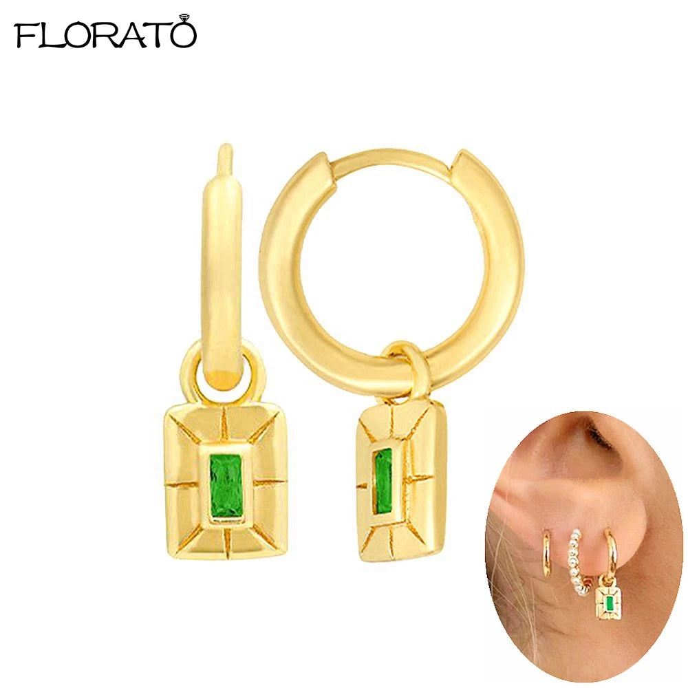 925 Sterling Silver Needle Luxury Green Zircon Pendant Earrings Trend Gold Color Small Hoop Earrings for Women Fashion Jewelry