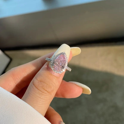 EUREKA 925 Sterling Silver Crushed Ice Cut Lab Pink Sapphire Gemstone Ring For Women Wedding Engagement Jewelry