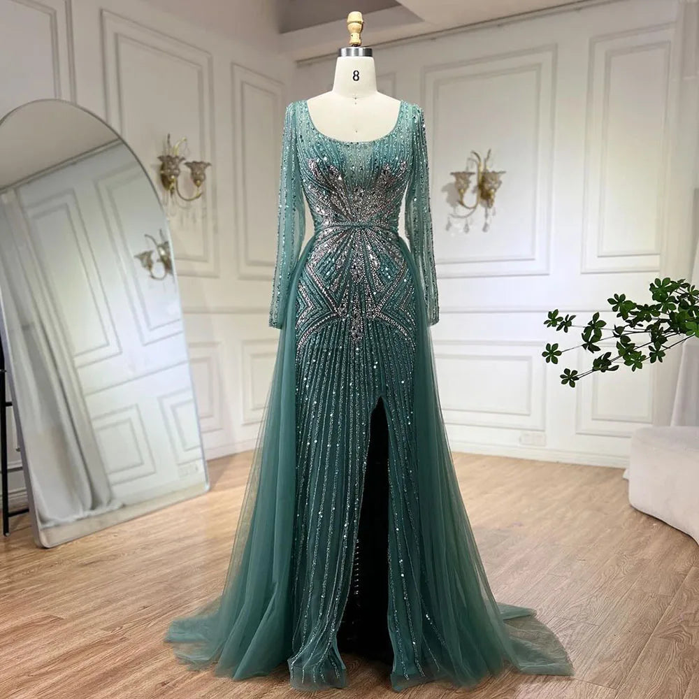 Serene Hill Pink  With Overskirt Split  Beaded Mermaid Evening Dresses Gowns  2025 LA72431 Customized