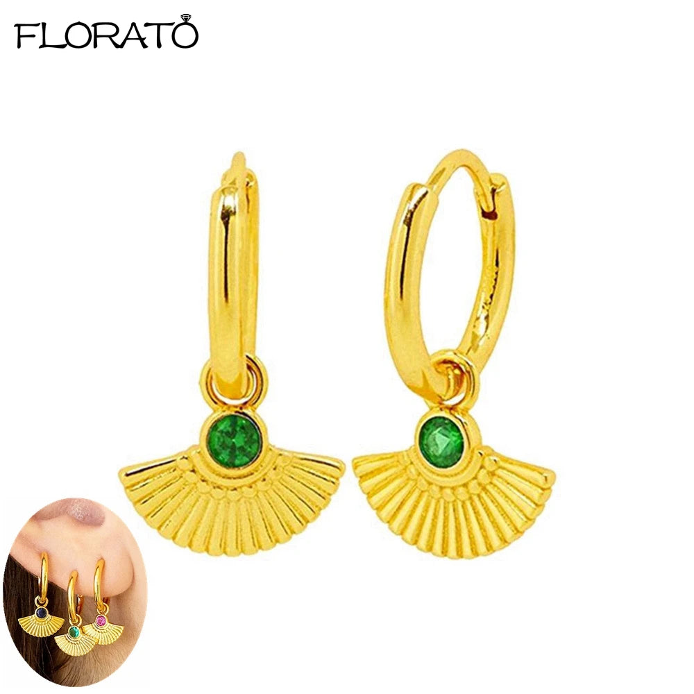 925 Sterling Silver Needle Luxury Green Zircon Pendant Earrings Trend Gold Color Small Hoop Earrings for Women Fashion Jewelry