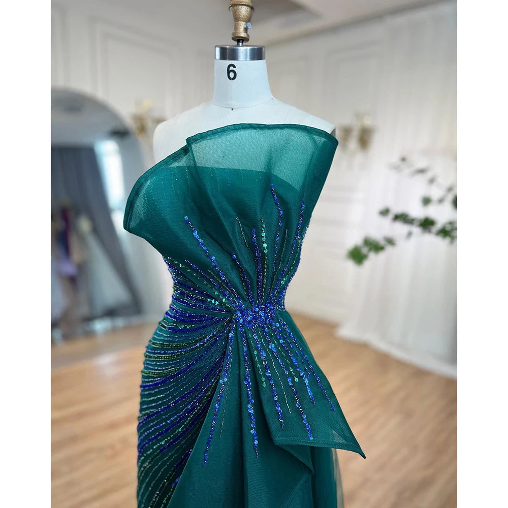 Serene Hill Dubai Green Beaded Mermaid High Split Evening Dresses 2025 Prom  For Party LA72090 Customized