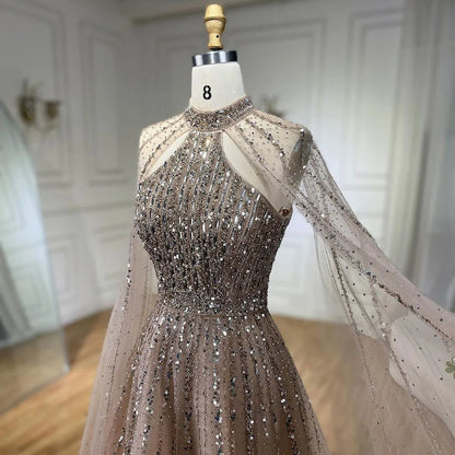 Serene Hill Arabic Turquoise A Line Cape Sleeve Beaded   Evening Dresses Gowns For Occasion 2025 LA72306A Customized