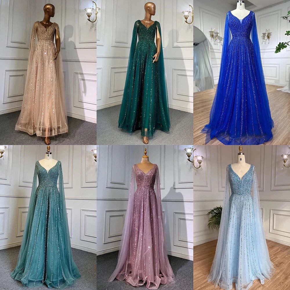 Nude Arabic Luxury Cape Sleeves Evening Dresses Gowns A-Line Beaded 2025 For Party LA71567 Customized