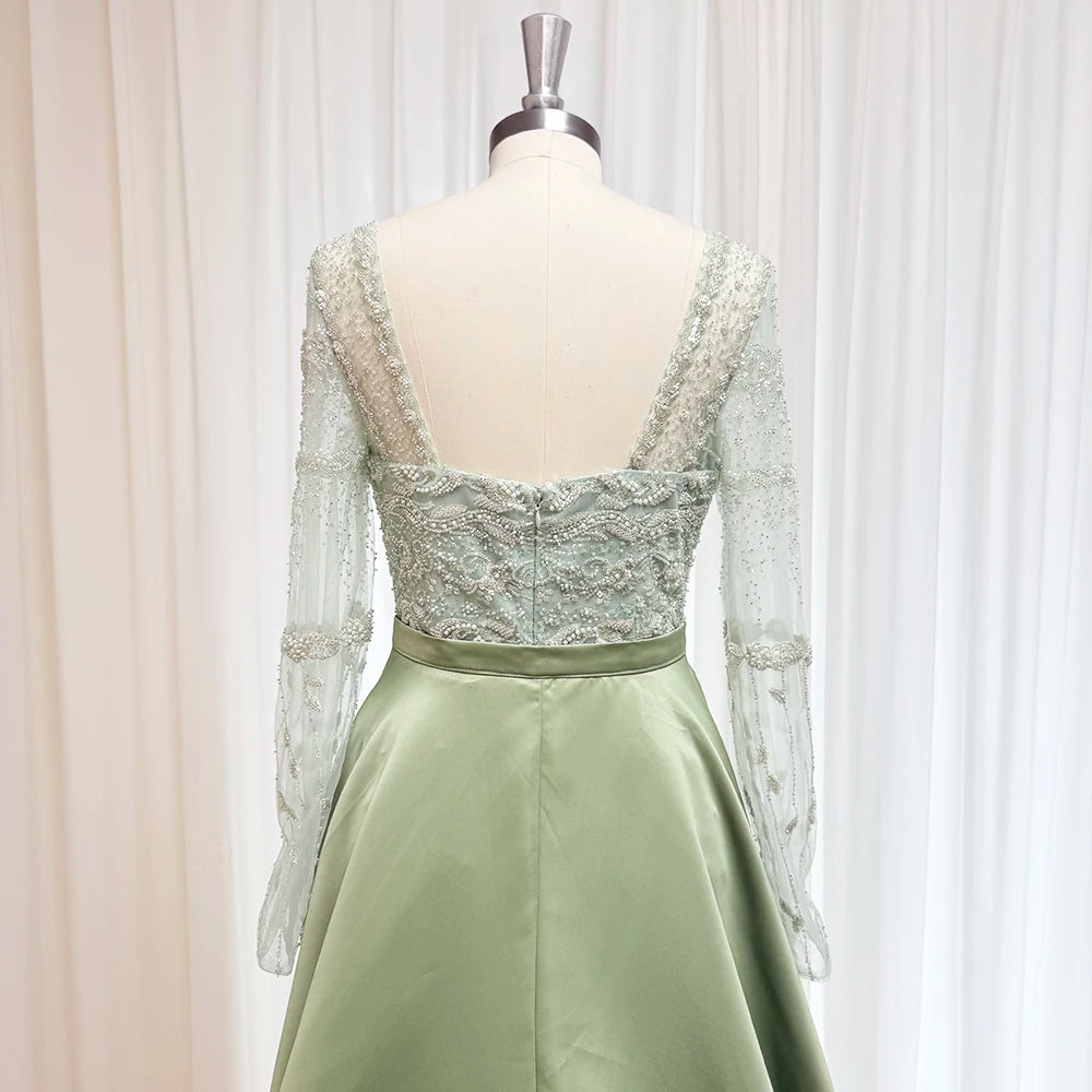 Elegant Pearls Evening Dress for Women with Detachable Skirt 2025 Luxury Long Sleeves Formal Prom Wedding Party Gown Customized
