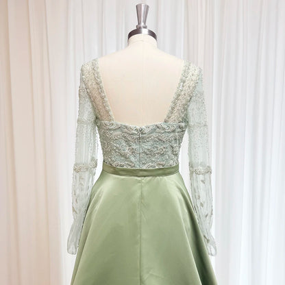 Elegant Pearls Evening Dress for Women with Detachable Skirt 2025 Luxury Long Sleeves Formal Prom Wedding Party Gown Customized