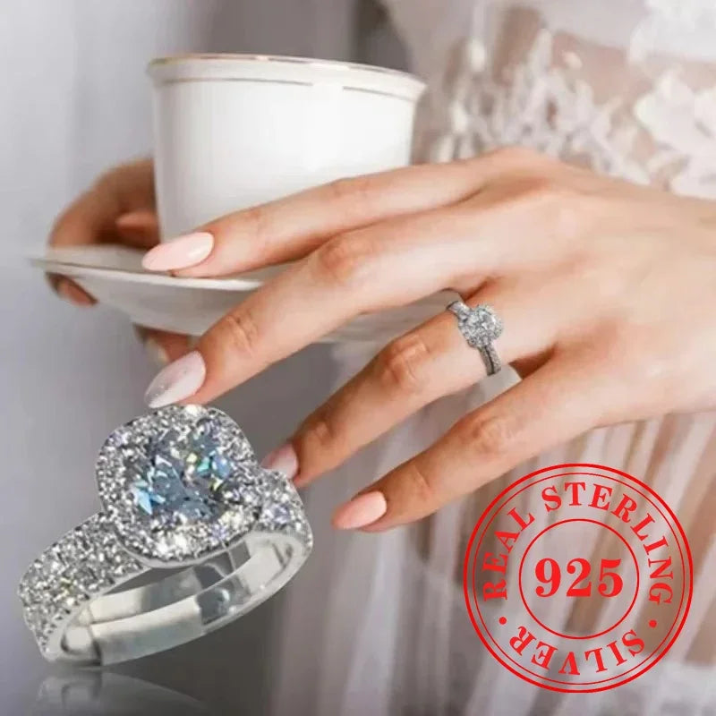 CAOSHI Sparkling Fully Inlaid Zirconia 2Pc/Set Rings 925 Sterling Silver Absolutely Stunning  Jewelry Engagement Women Jewelry