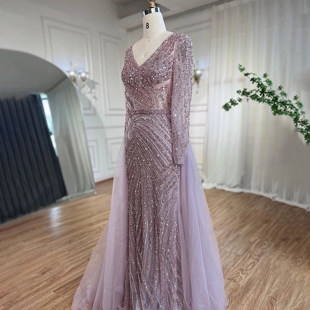 Serene Hill  Mermaid Beaded  Blue Muslim  Evening Dresses Gowns  with Detachable Skirt 2025  LA71750 Customized