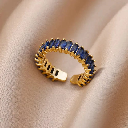Luxury Blue Colorful Zircon Rings For Women Stainless Steel Gold Plated Flower Butterfly Ring Exquisite Party Shiny Jewelry 2025