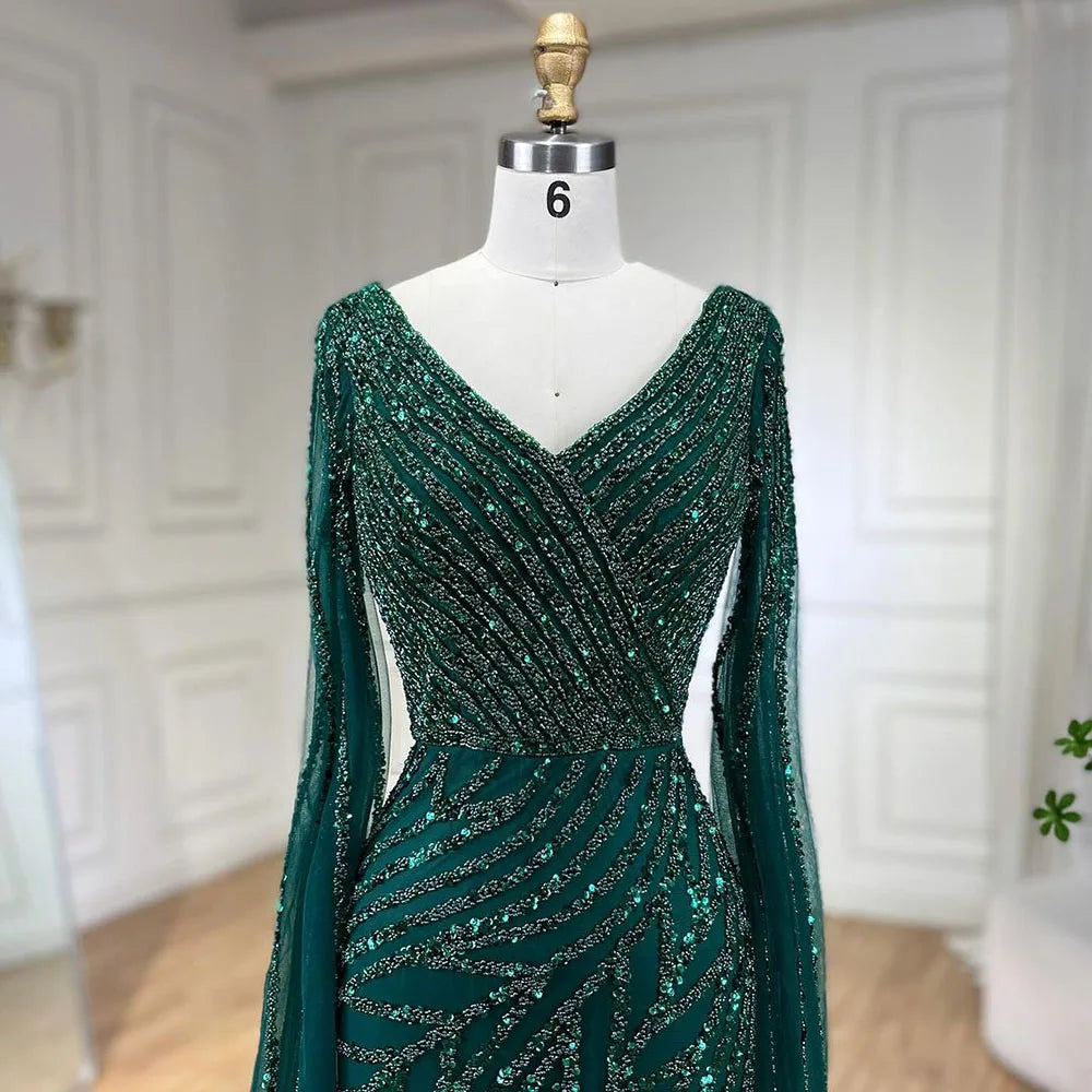 Serene Hill Arabic Mermaid Blue Beaded  Cape   Evening Dress Gown  2025 LA71493A Customized