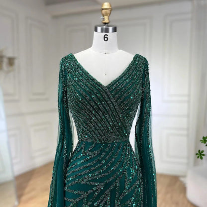 Serene Hill Arabic Mermaid Blue Beaded  Cape   Evening Dress Gown  2025 LA71493A Customized