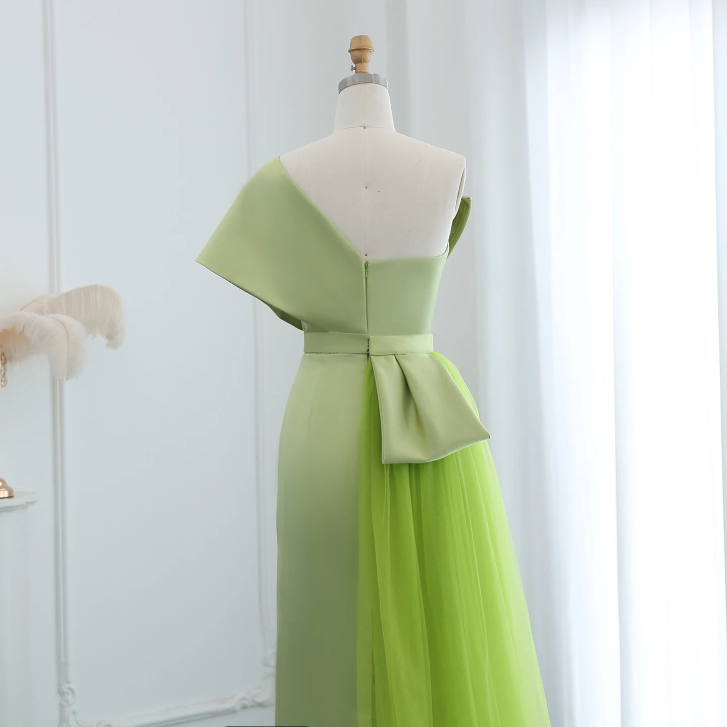 Sharon Said Dubai Lilac One Shoulder Evening Dress with Overskirt Arabic Women Sage Green Wedding Party Gowns SS405 Customized