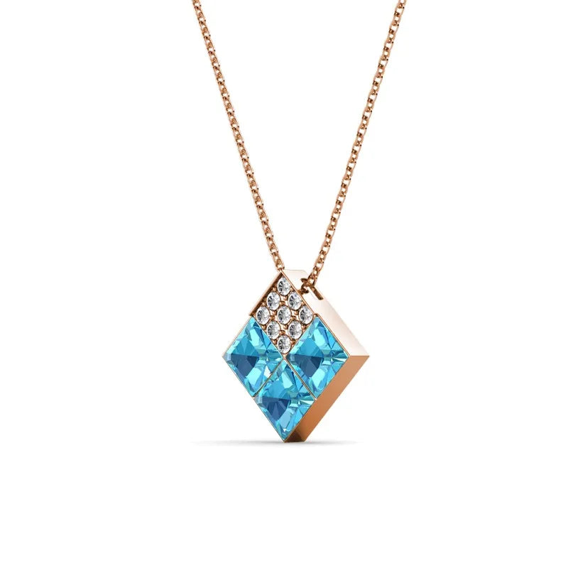 Daisini 925 Sterling Silver Minimalist Rhombus Pendant Clavicle Chain Necklace for Women with Swarovski Crystals Jewelry Gift