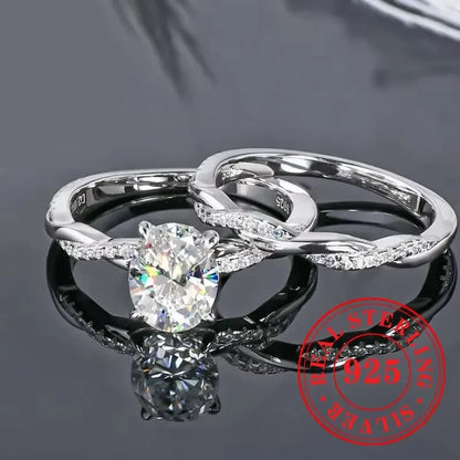 CAOSHI Sparkling Fully Inlaid Zirconia 2Pc/Set Rings 925 Sterling Silver Absolutely Stunning  Jewelry Engagement Women Jewelry