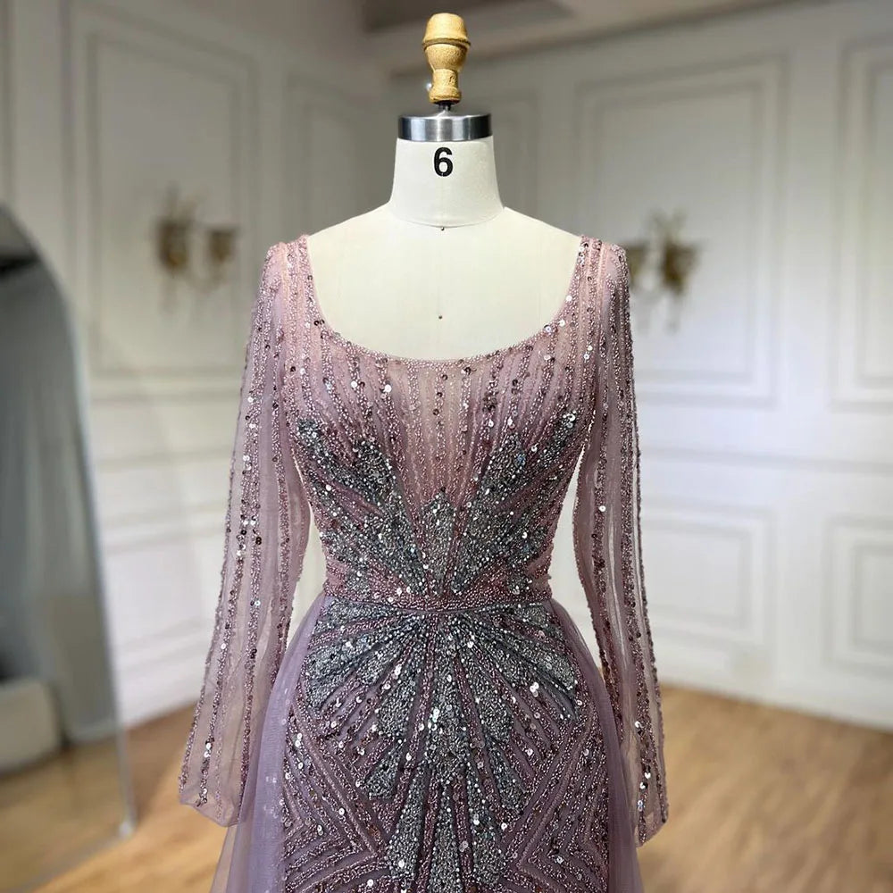 Serene Hill Pink  With Overskirt Split  Beaded Mermaid Evening Dresses Gowns  2025 LA72431 Customized