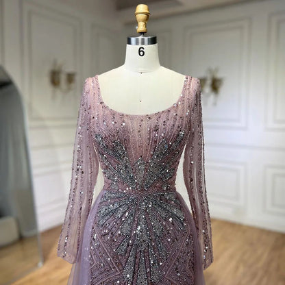 Serene Hill Pink  With Overskirt Split  Beaded Mermaid Evening Dresses Gowns  2025 LA72431 Customized