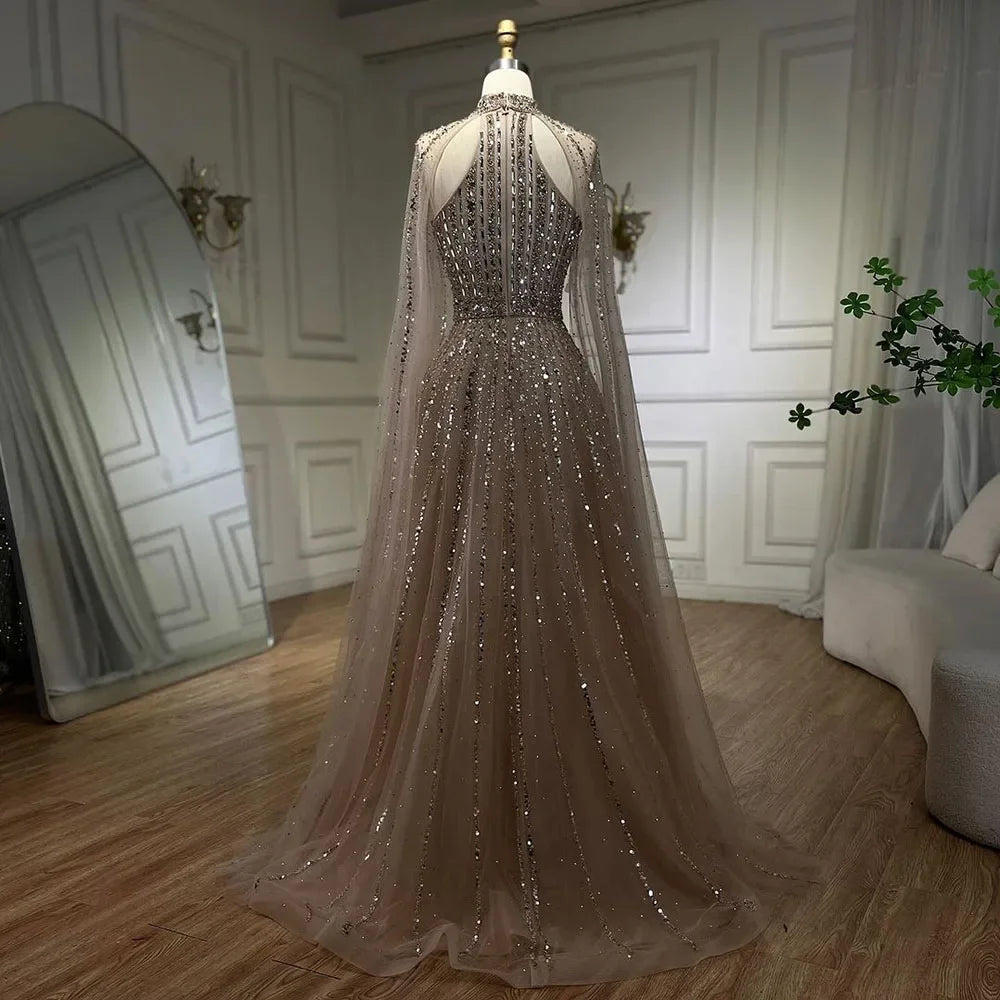 Serene Hill Arabic Turquoise A Line Cape Sleeve Beaded   Evening Dresses Gowns For Occasion 2025 LA72306A Customized