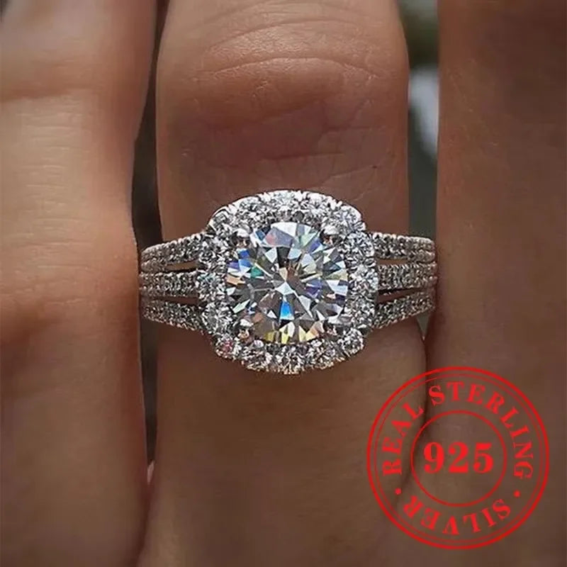 CAOSHI Sparkling Fully Inlaid Zirconia 2Pc/Set Rings 925 Sterling Silver Absolutely Stunning  Jewelry Engagement Women Jewelry