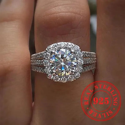 CAOSHI Sparkling Fully Inlaid Zirconia 2Pc/Set Rings 925 Sterling Silver Absolutely Stunning  Jewelry Engagement Women Jewelry