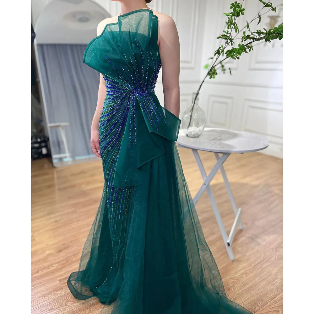Serene Hill Dubai Green Beaded Mermaid High Split Evening Dresses 2025 Prom  For Party LA72090 Customized