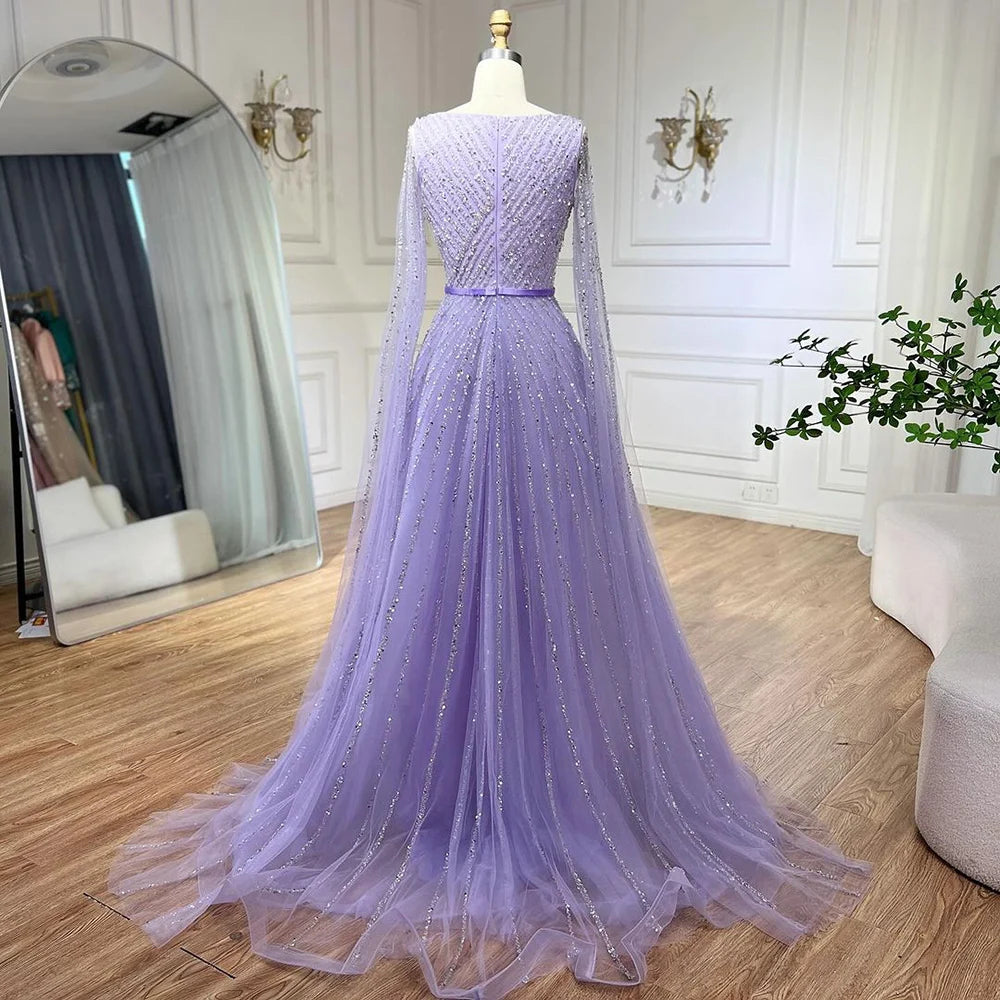 Serene Hill Mint Cape Sleeves A Line Beaded  Dubai Evening Dresses Long 2025 Celebrity Gowns For  Party LA71865 Customized