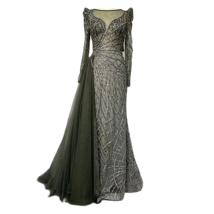 Serene Hill Muslim Gold Mermaid Beaded  Dubai Evening Dresses Gowns With Overskirt 2025 For  Party LA72206 Customized