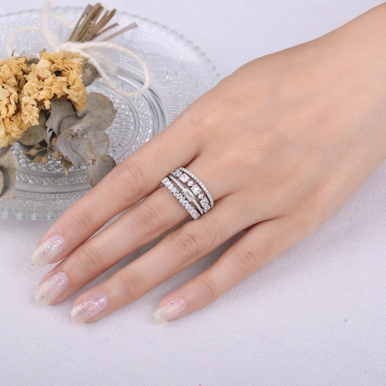 JewelryPalace 4 Pcs 925 Sterling Silver Wedding Band Solitaire Eternity Stacking Rings for Women 1ct AAAAA CZ Fashion Jewelry
