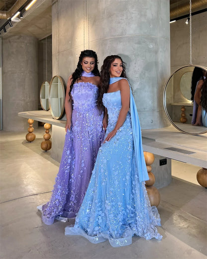 Sansa customized Detachable Shawl Strapless Floor-length Prom Dresses Sleeveless A-line فساتين سهرات Luxury Party Dresses 2025
