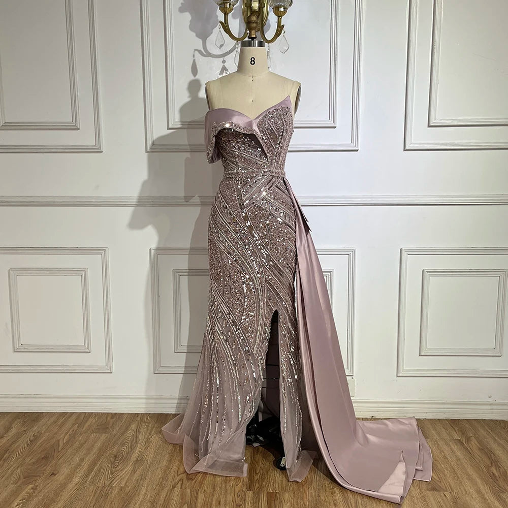 2025 Arabic Turquoise Beaded Evening Dresses  Dubai Elegant One Shoulder  Wedding Party Gowns LA72335  Customized