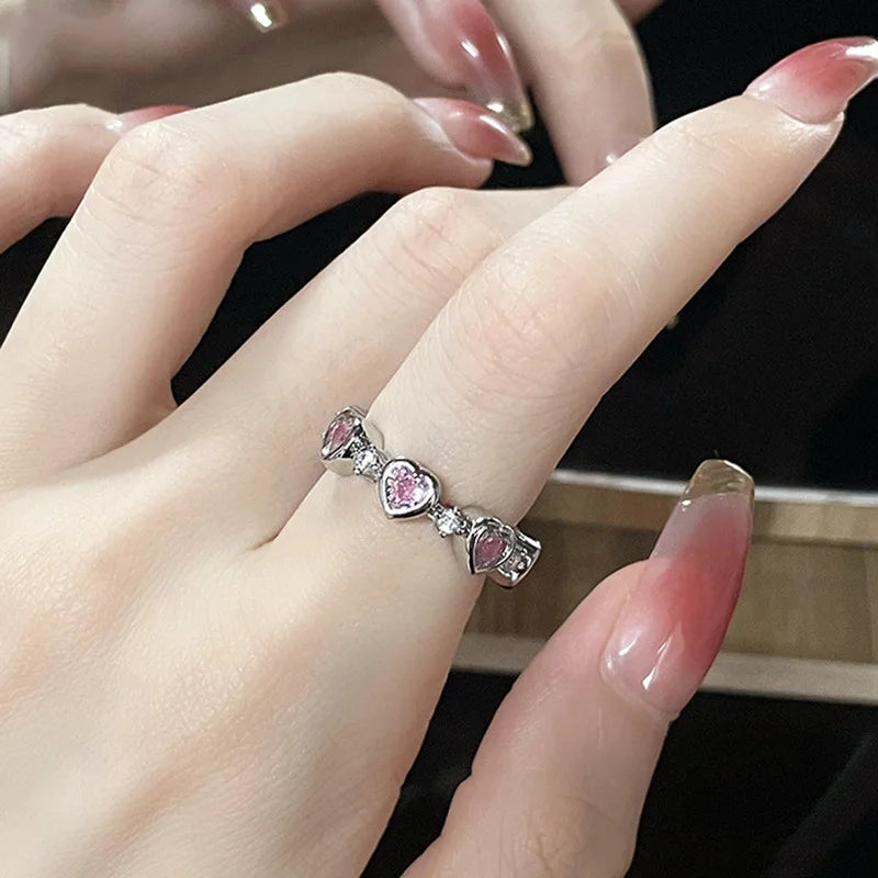 925 Sterling Silver Open Finger Ring Elegant Rose Pink Shining Dazzling Stackable For Women Jewelry Gift Dropship Wholesale