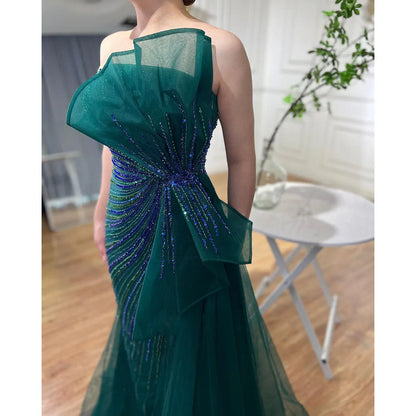 Serene Hill Dubai Green Beaded Mermaid High Split Evening Dresses 2025 Prom  For Party LA72090 Customized