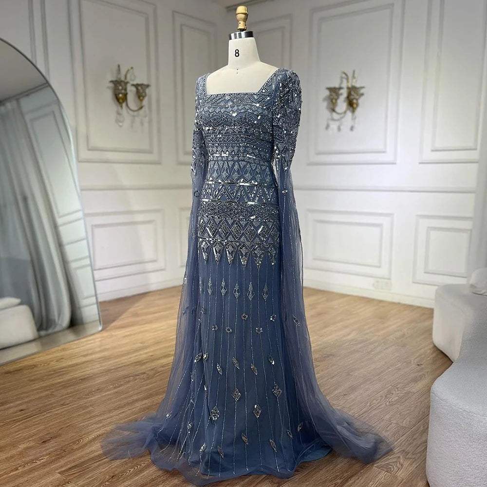 2025 Caramel With Beaded Cape Sleeves Design Mermaid Long Evening Dresses Gowns For Women's Wedding Party LA72355A Customized