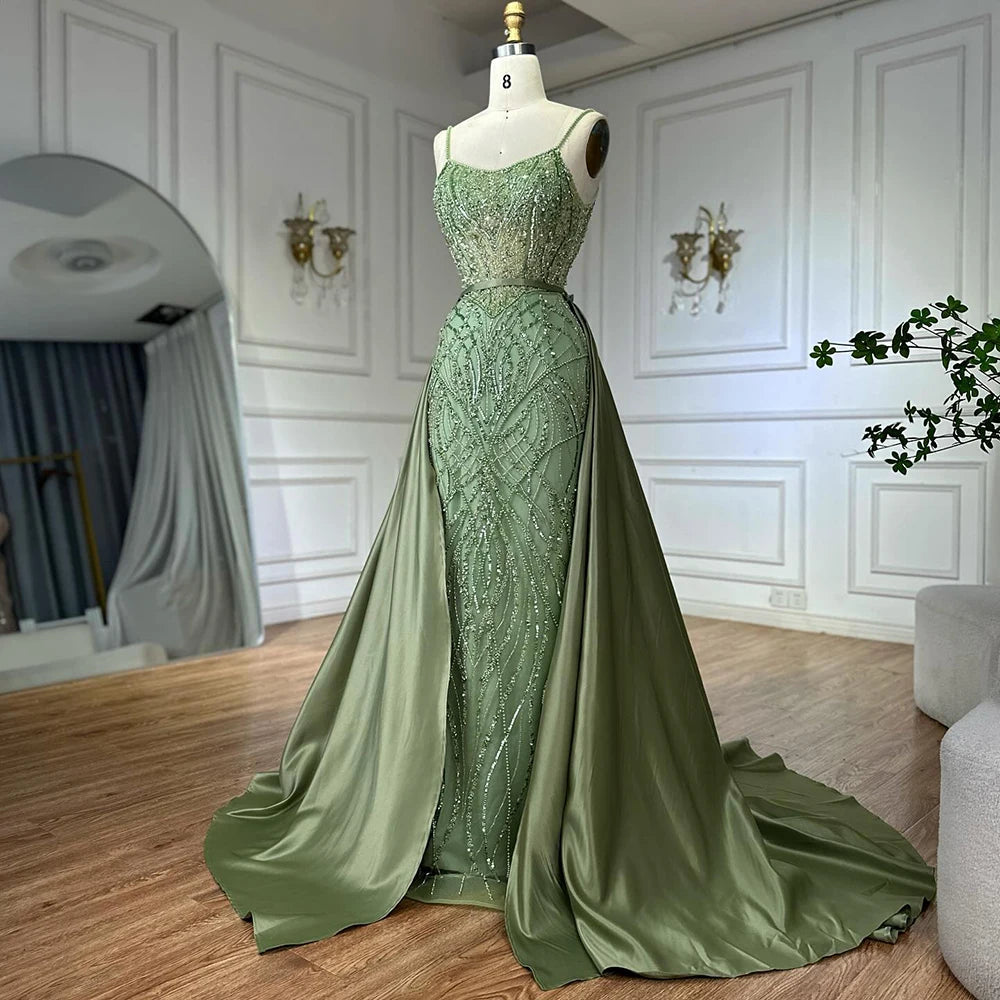 Sage Green Beaded Evening Dresses Gowns with Detachable Overskirt for Party LA72733A 2025 Customized Serene Hill