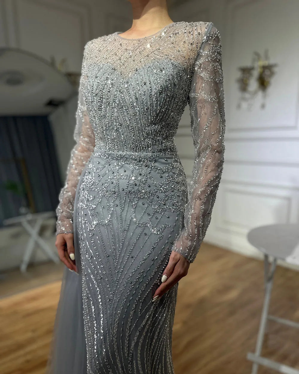 Serene Hill Caramel Beaded Mermaid Long Arabic Evening Dresses Gowns With Overskirt for Formal Occasion 2025 LA71673A Customized