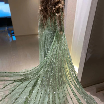 Serene Hill Mint Cape Sleeves A Line Beaded  Dubai Evening Dresses Long 2025 Celebrity Gowns For  Party LA71865 Customized