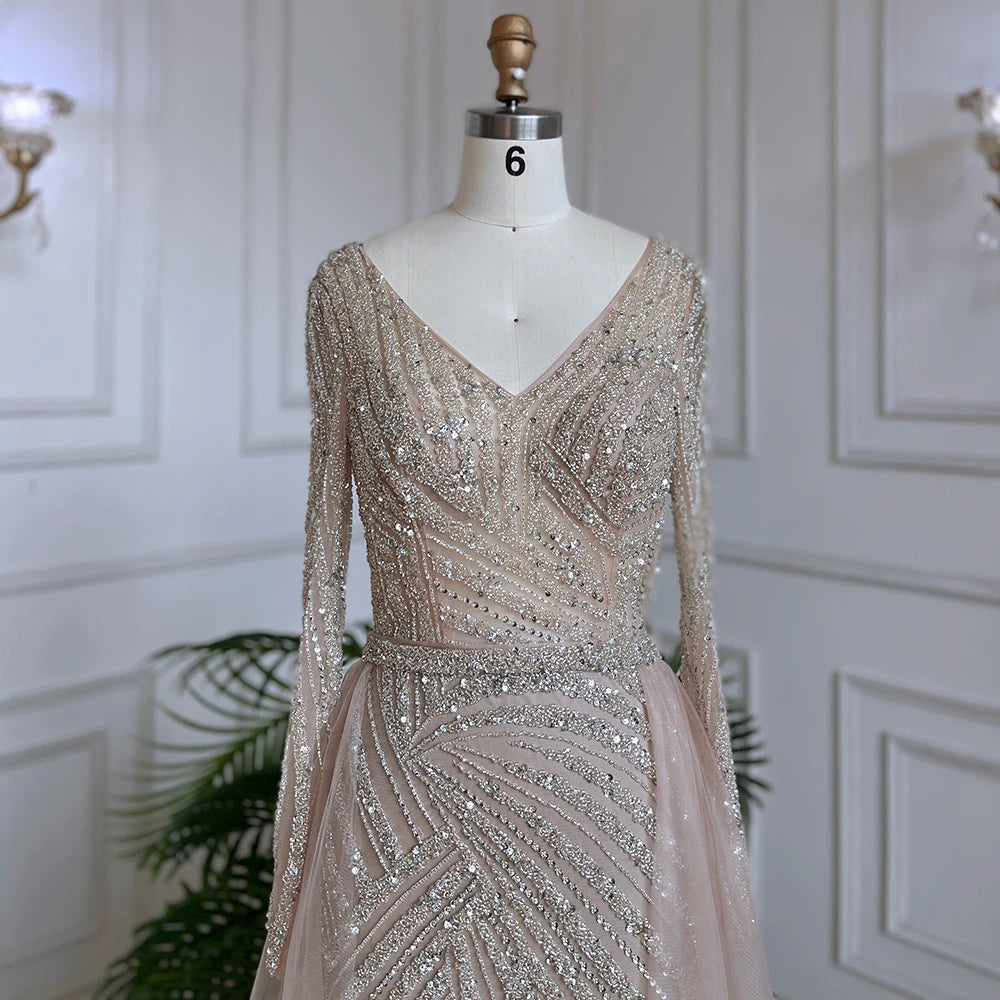 Serene Hill  Mermaid Beaded  Blue Muslim  Evening Dresses Gowns  with Detachable Skirt 2025  LA71750 Customized