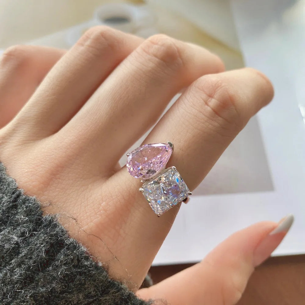 EUREKA 925 Sterling Silver Crushed Ice Cut Lab Pink Sapphire Gemstone Ring For Women Wedding Engagement Jewelry