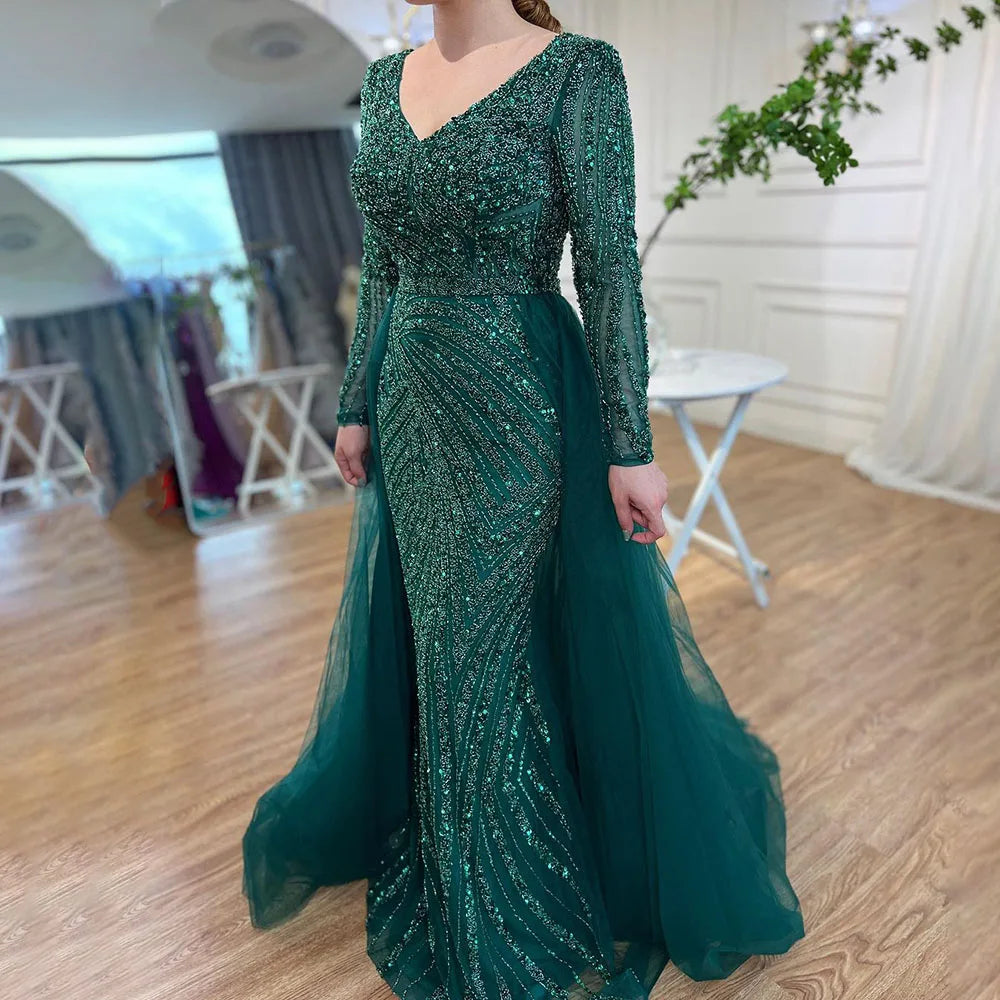 Serene Hill  Mermaid Beaded  Blue Muslim  Evening Dresses Gowns  with Detachable Skirt 2025  LA71750 Customized